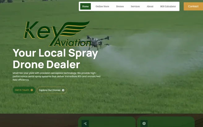 Key Aviation Drones home page on a laptop